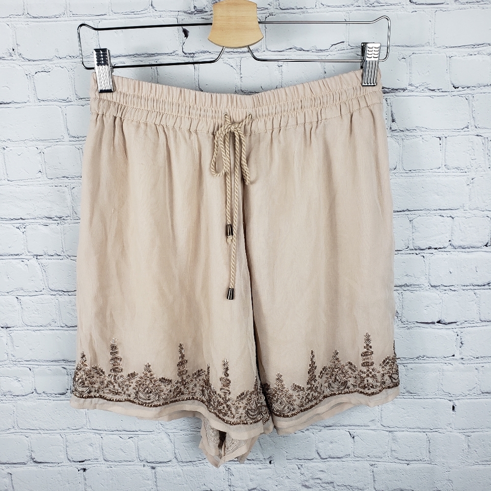 Anthropologie Maeve Peach Embellished Drawstring Flowy Comfy Shorts